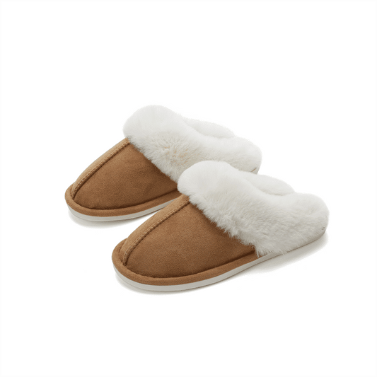 Viktoria-Lotte | Damen Plüschgefütterte Fleece-Slipper - Bequeme Hausschuhe mit Geschlossenem Zehenbereich in Braun