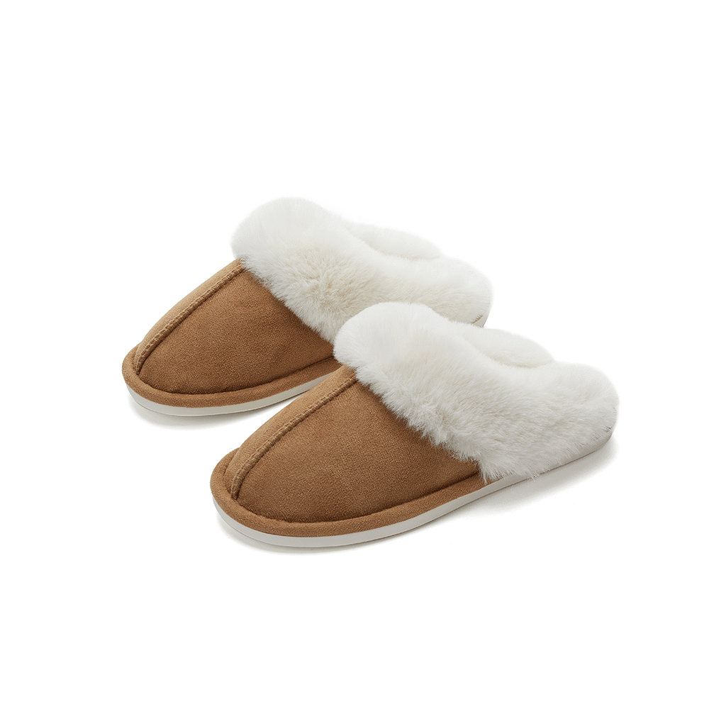 Viktoria-Lotte | Damen Plüschgefütterte Fleece-Slipper - Bequeme Hausschuhe mit Geschlossenem Zehenbereich in Braun