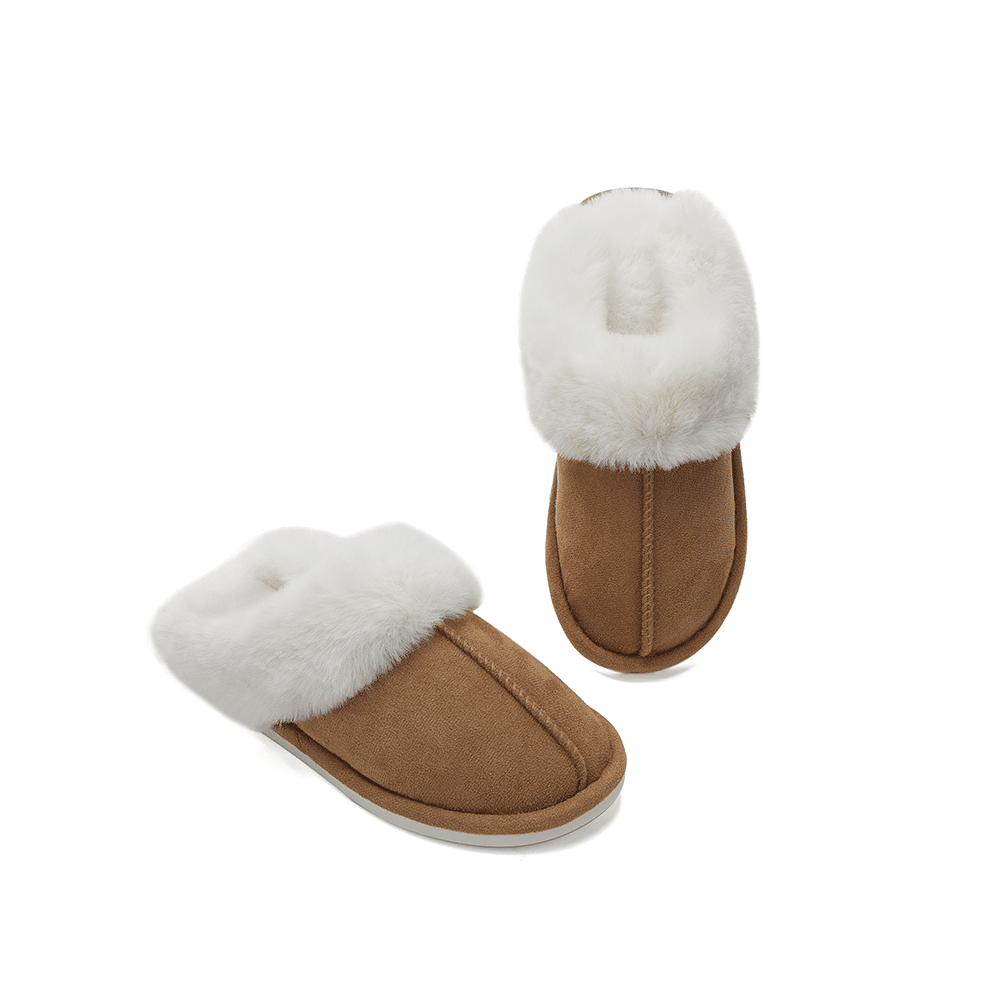 Viktoria-Lotte | Damen Plüschgefütterte Fleece-Slipper - Bequeme Hausschuhe mit Geschlossenem Zehenbereich in Braun