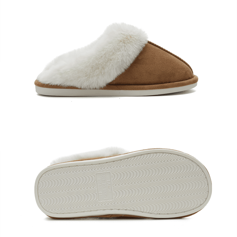 Viktoria-Lotte | Damen Plüschgefütterte Fleece-Slipper - Bequeme Hausschuhe mit Geschlossenem Zehenbereich in Braun