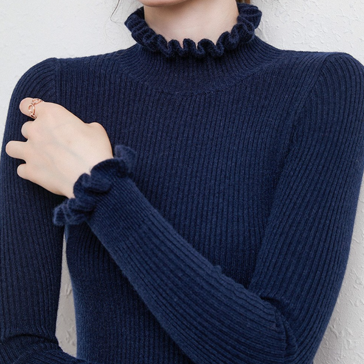 Una | Damen Rüschensweater mit Stehkragen – Elegante Passform für jeden Anlass