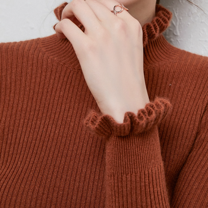 Una | Damen Rüschensweater mit Stehkragen – Elegante Passform für jeden Anlass