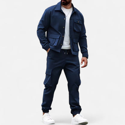 Ruben | Herren Workwear Set mit Hemdjacke & Jogginghose – Lässiges 2-Teiliges Outfit mit Taschen & Kordelzug für Alltag & Freizeit
