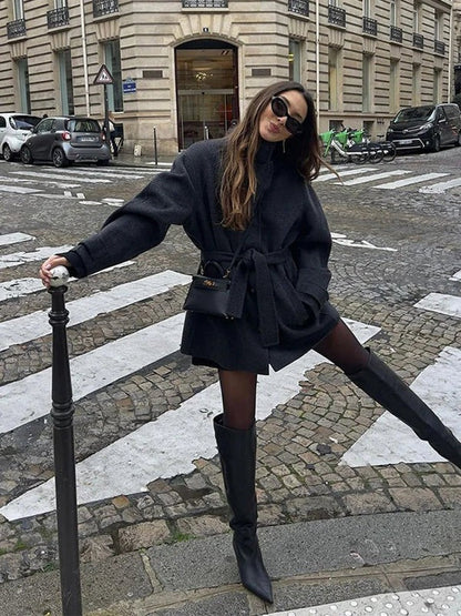 Elegant Chic | Damen Kurz-Mantel mit Bindegürtel