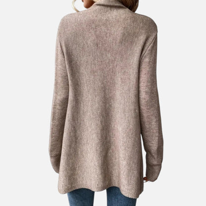 Dagmar | Damen Strickponcho mit Fransen – Eleganter Umschlagtuch-Pullover für Herbst & Winter mit Stilvollem Wasserfallkragen