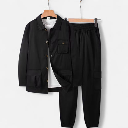 Ruben | Herren Workwear Set mit Hemdjacke & Jogginghose – Lässiges 2-Teiliges Outfit mit Taschen & Kordelzug für Alltag & Freizeit