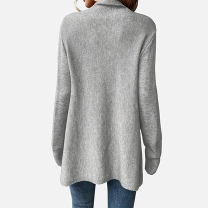 Dagmar | Damen Strickponcho mit Fransen – Eleganter Umschlagtuch-Pullover für Herbst & Winter mit Stilvollem Wasserfallkragen