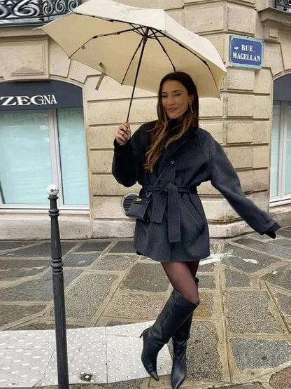 Elegant Chic | Damen Kurz-Mantel mit Bindegürtel