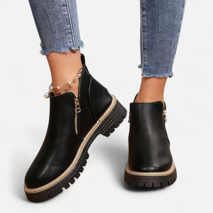 Diandra | Damen Chunky Ankle Boots mit Robuster Sohle & Seitlichem Reißverschluss – Stilvolle Kurzstiefel für Alltag & Freizeit