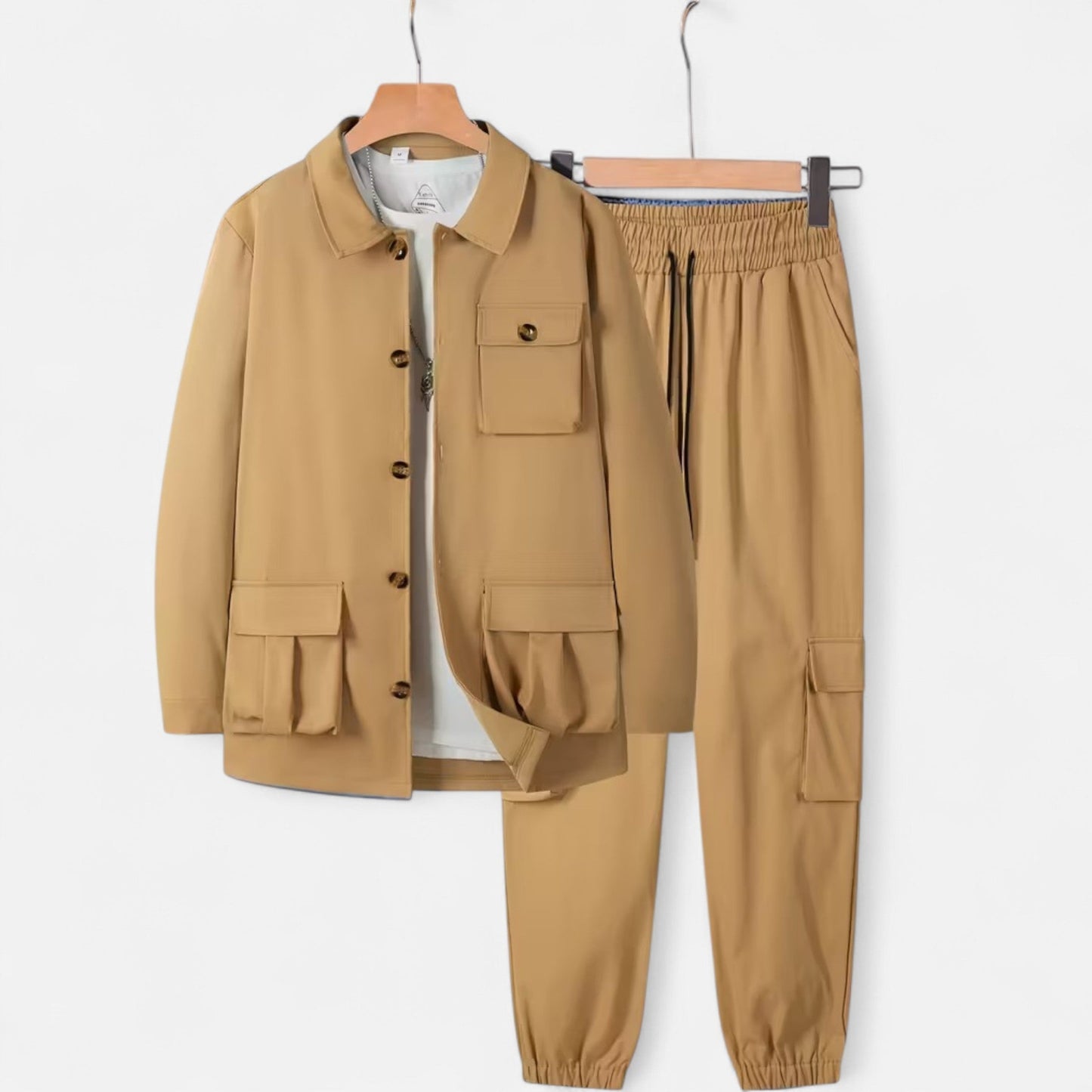 Ruben | Herren Workwear Set mit Hemdjacke & Jogginghose – Lässiges 2-Teiliges Outfit mit Taschen & Kordelzug für Alltag & Freizeit