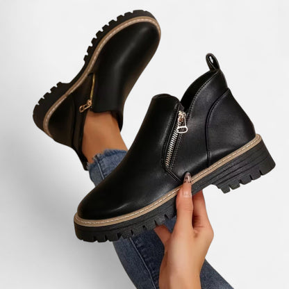 Diandra | Damen Chunky Ankle Boots mit Robuster Sohle & Seitlichem Reißverschluss – Stilvolle Kurzstiefel für Alltag & Freizeit
