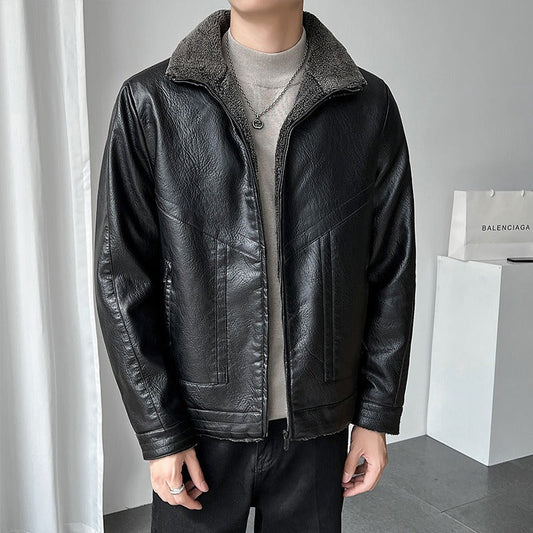 Benedrix | Herren Bomberjacke aus Kunstleder, Relaxed Fit, Fleece gefüttert, Reißverschluss