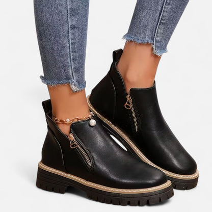Diandra | Damen Chunky Ankle Boots mit Robuster Sohle & Seitlichem Reißverschluss – Stilvolle Kurzstiefel für Alltag & Freizeit
