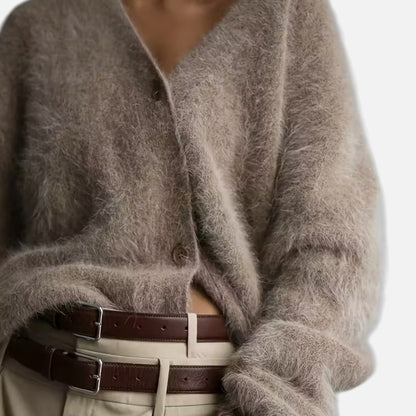 Edina | Damen Strickjacke mit V-Ausschnitt & Knopfleiste – Weicher Lockerer Cardigan für Alltag & Freizeit