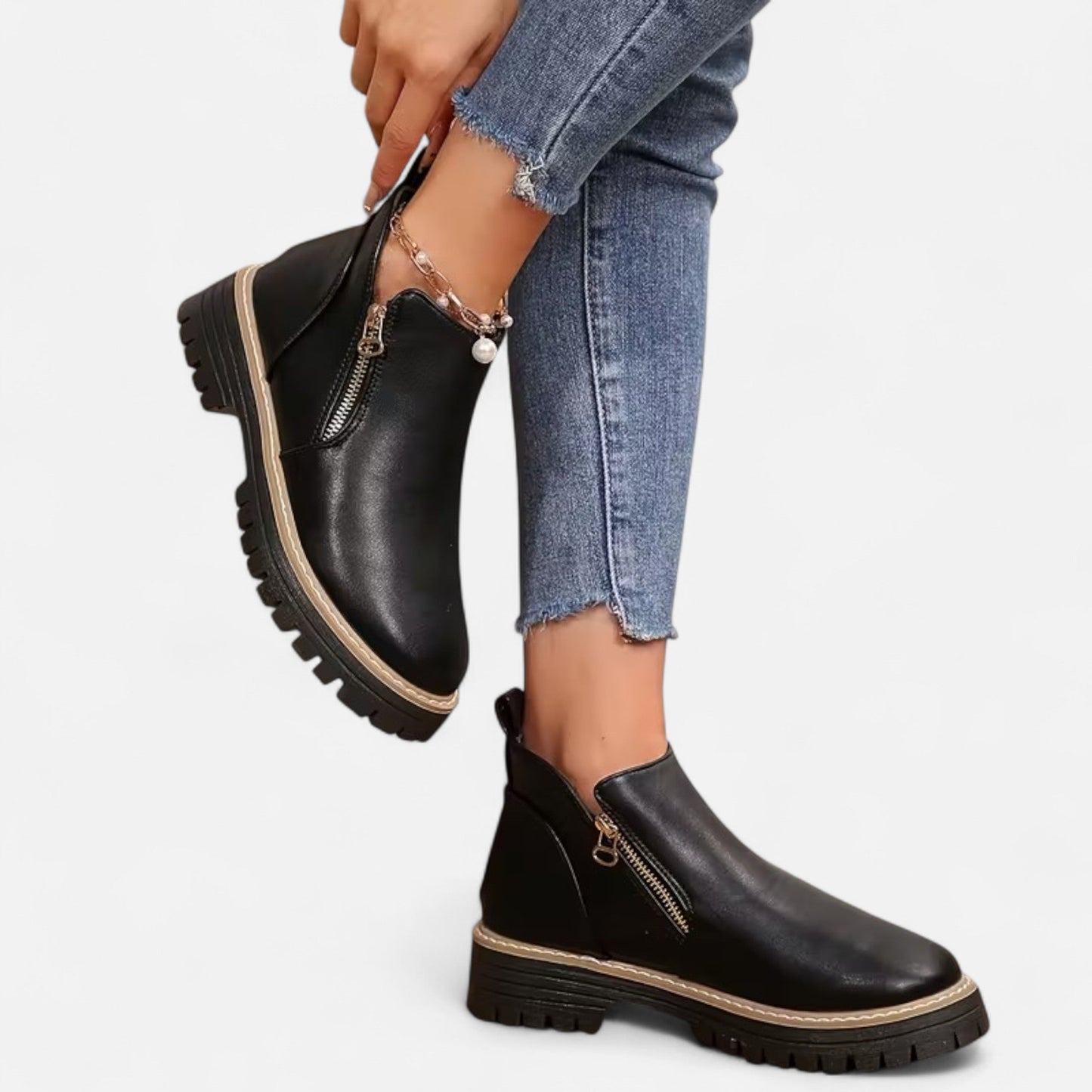 Diandra | Damen Chunky Ankle Boots mit Robuster Sohle & Seitlichem Reißverschluss – Stilvolle Kurzstiefel für Alltag & Freizeit