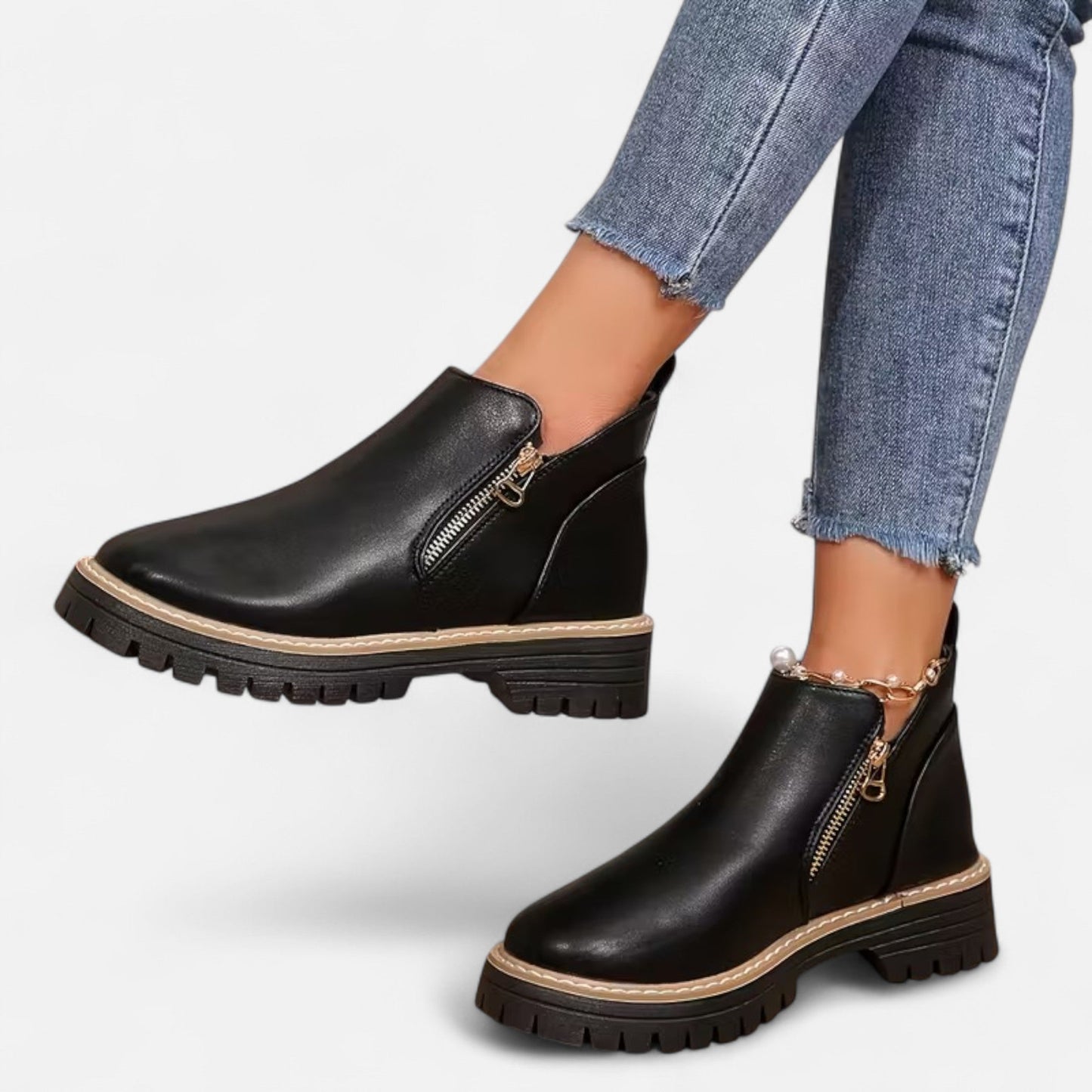 Diandra | Damen Chunky Ankle Boots mit Robuster Sohle & Seitlichem Reißverschluss – Stilvolle Kurzstiefel für Alltag & Freizeit