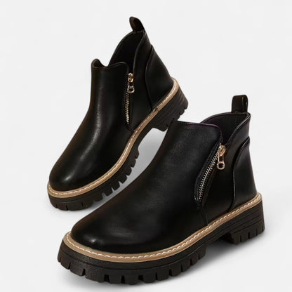 Diandra | Damen Chunky Ankle Boots mit Robuster Sohle & Seitlichem Reißverschluss – Stilvolle Kurzstiefel für Alltag & Freizeit