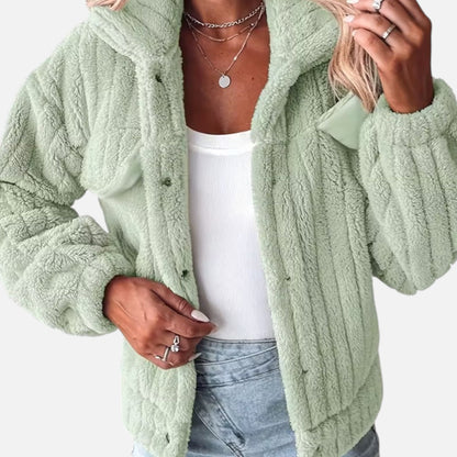 Edeltraud | Damen Plüschjacke mit Reverskragen – Weiche, Dicke & Stylische Übergangsjacke für Alltag & Freizeit