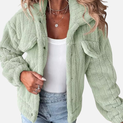 Edeltraud | Damen Plüschjacke mit Reverskragen – Weiche, Dicke & Stylische Übergangsjacke für Alltag & Freizeit