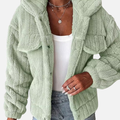 Edeltraud | Damen Plüschjacke mit Reverskragen – Weiche, Dicke & Stylische Übergangsjacke für Alltag & Freizeit