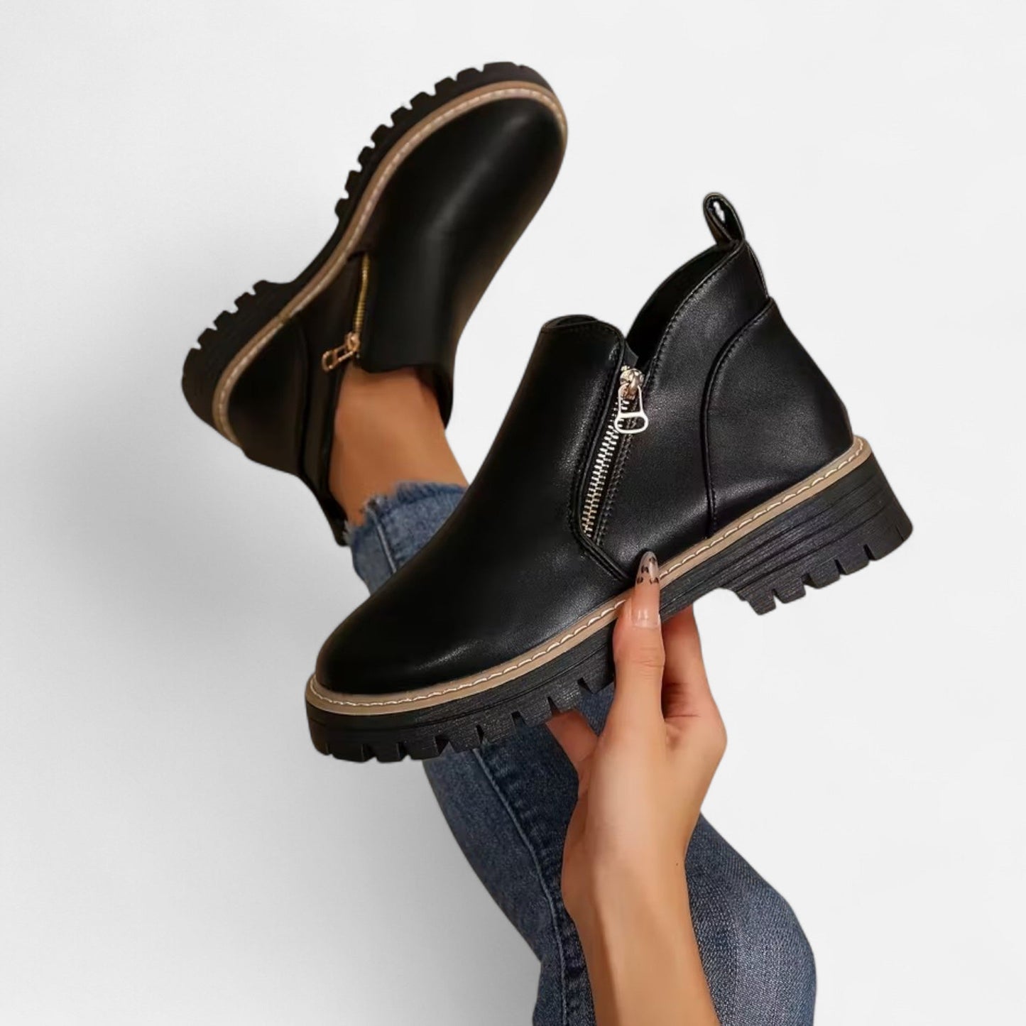 Diandra | Damen Chunky Ankle Boots mit Robuster Sohle & Seitlichem Reißverschluss – Stilvolle Kurzstiefel für Alltag & Freizeit