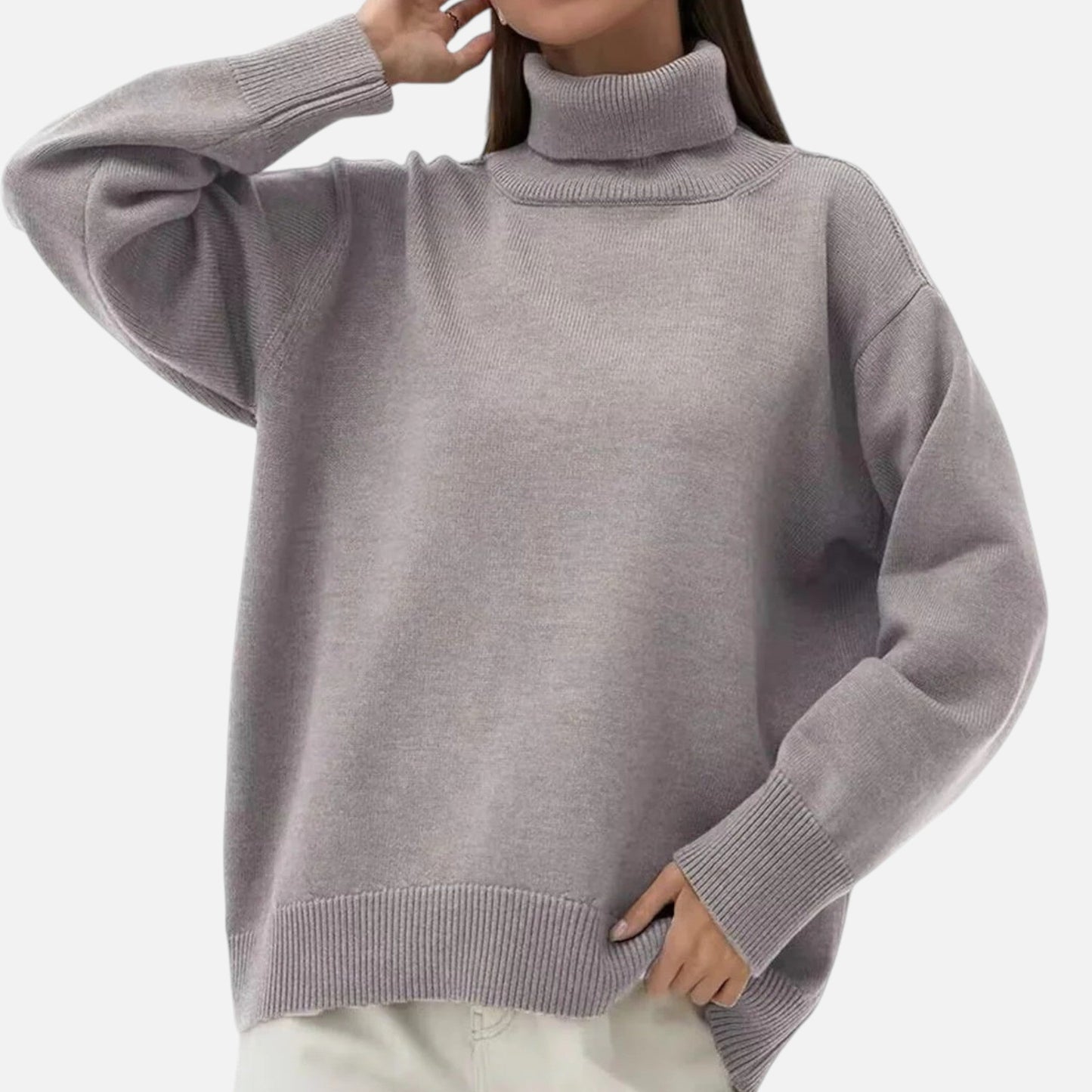 Elfrieda | Damen Oversized Rollkragenpullover – Weicher, Langer Strickpullover im Modernen Loose-Fit Look für Herbst & Winter