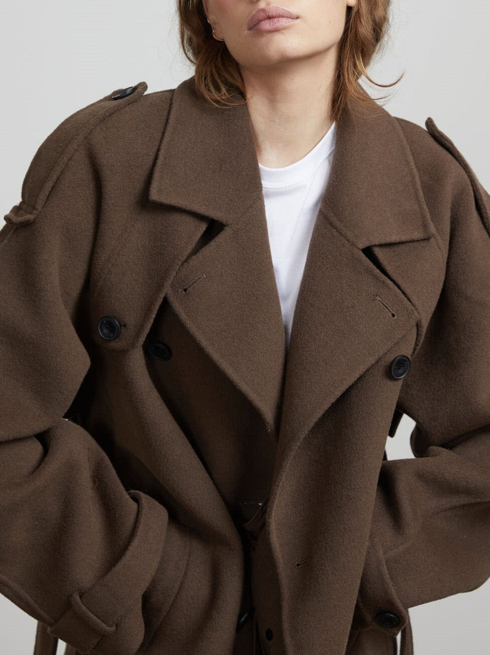 Eva | Damen Trenchcoat Oversized Lang, Doppelreihig mit Bindegürtel & Reverskragen