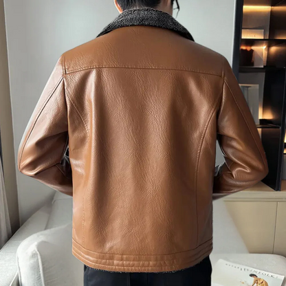 Benedrix | Herren Bomberjacke aus Kunstleder, Relaxed Fit, Fleece gefüttert, Reißverschluss