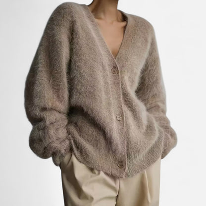 Edina | Damen Strickjacke mit V-Ausschnitt & Knopfleiste – Weicher Lockerer Cardigan für Alltag & Freizeit