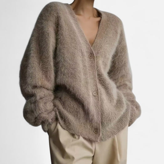 Edina | Damen Strickjacke mit V-Ausschnitt & Knopfleiste – Weicher Lockerer Cardigan für Alltag & Freizeit