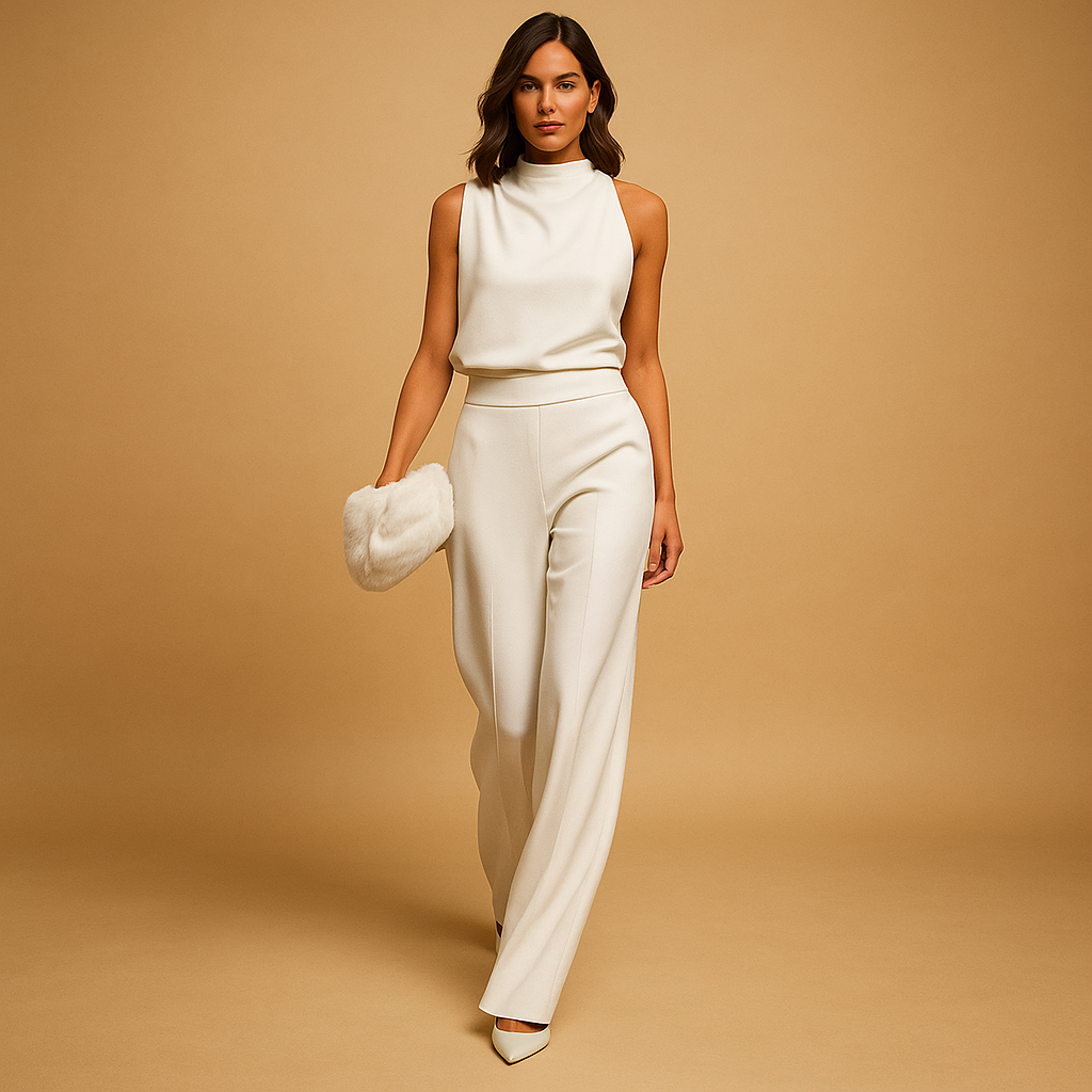 Jumpsuit Damen | hoher Kragen und weites Bein für zeitlose Eleganz