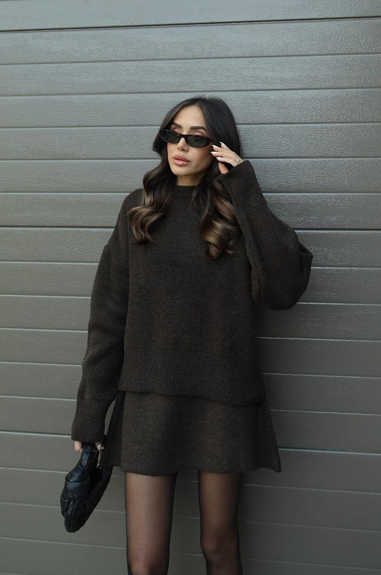 Vianne | Damen Strick Set: Oversized Pullover mit Hohem Taillenrock