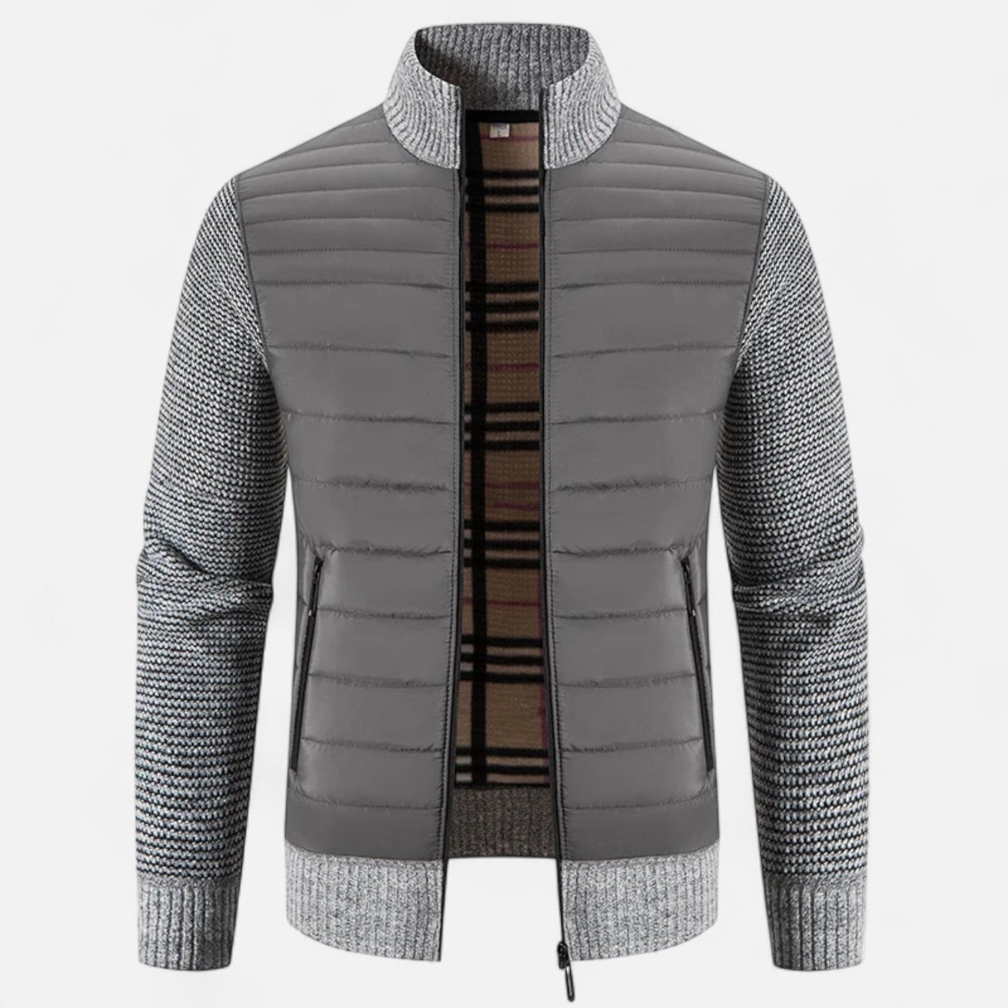 Herren Fleecejacke Patchwork | Stehkragen und Stilvolle Kontraste
