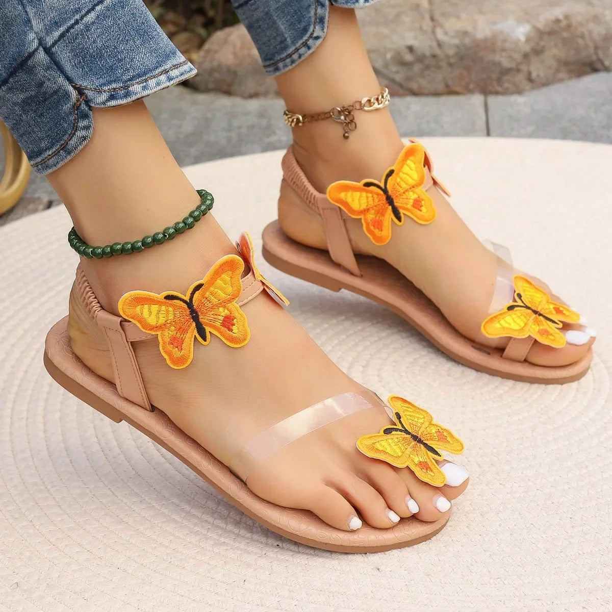 Beverly | Flache Sandalen mit Schmetterlingsdeko für Frauen