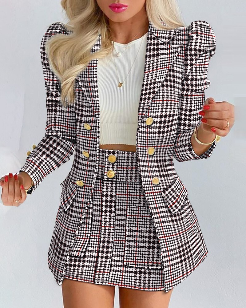 Felsie | Vintage Kragen Block Blazer und Rock Set