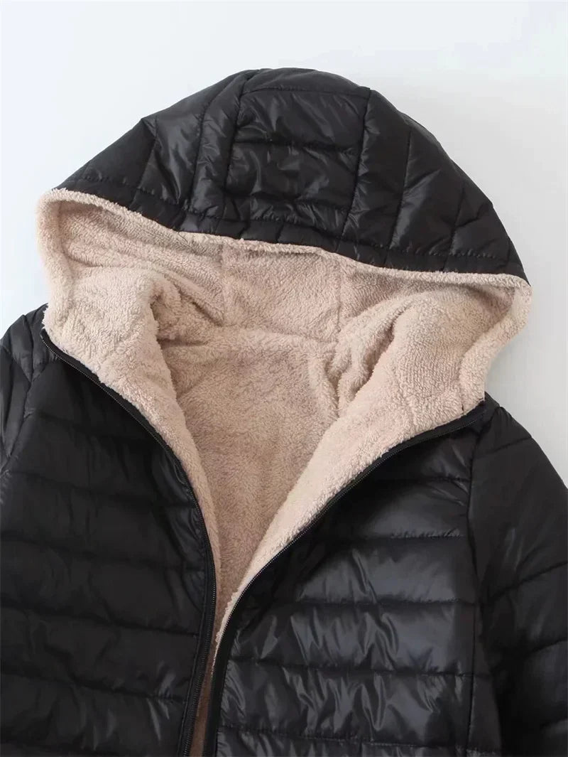 Emilia | Damen Padded Fleece-Lined Kapuzenjacke in einfarbig