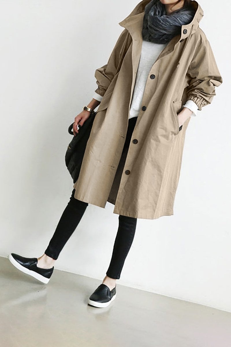 Wilhelmina | Damen Oversized Leichter Trenchcoat mit Kapuze und Kordelzug