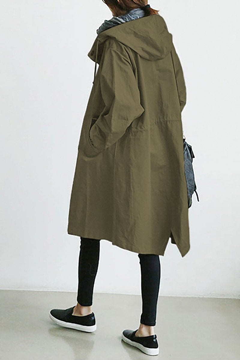 Wilhelmina | Damen Oversized Leichter Trenchcoat mit Kapuze und Kordelzug