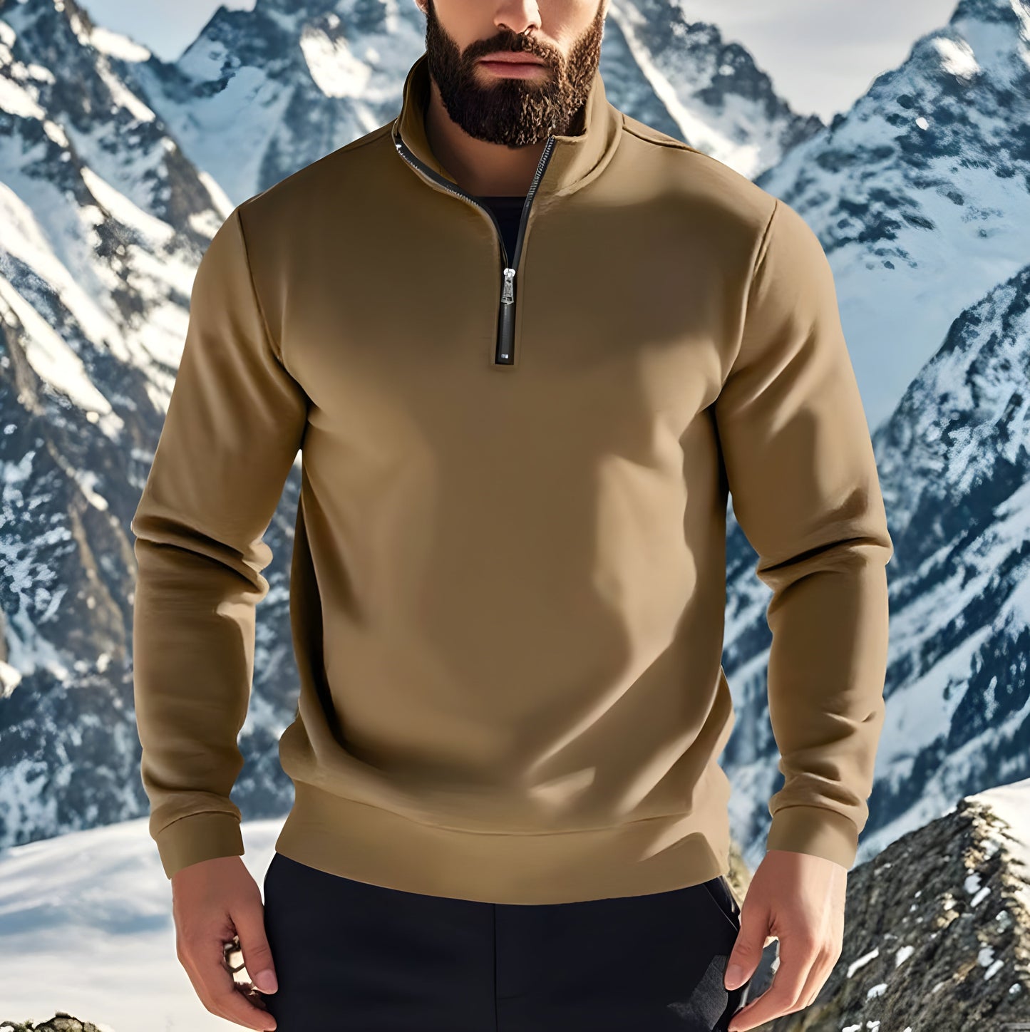 Torben | Herren Solides Sweatshirt mit Teilreißverschluss – Dick und Warm