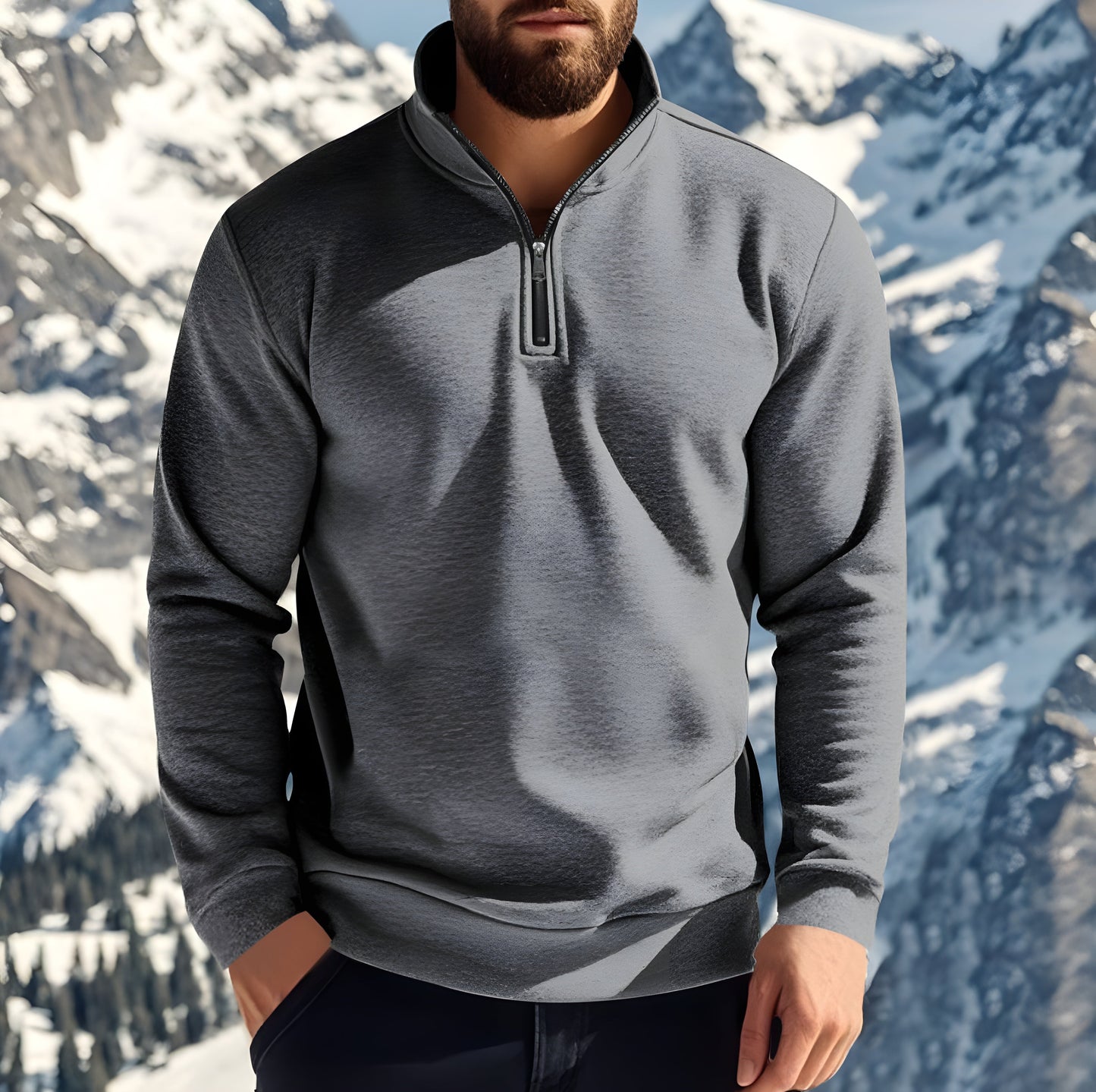 Torben | Herren Solides Sweatshirt mit Teilreißverschluss – Dick und Warm