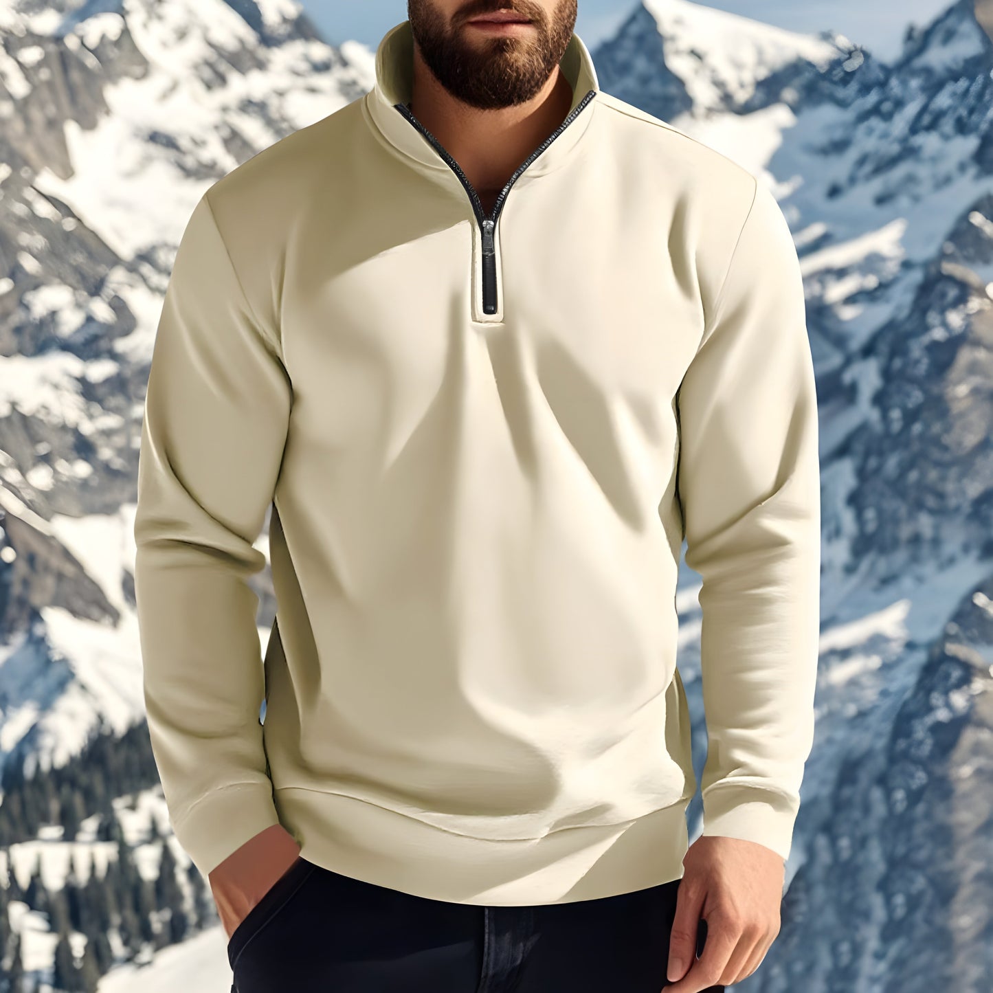 Torben | Herren Solides Sweatshirt mit Teilreißverschluss – Dick und Warm