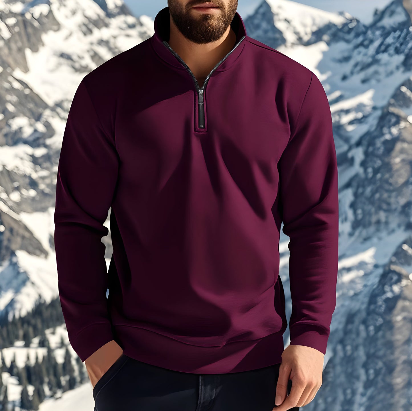 Torben | Herren Solides Sweatshirt mit Teilreißverschluss – Dick und Warm