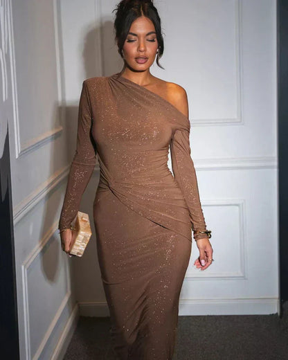 Glamouröses One-Shoulder Pailletten Maxikleid Damen