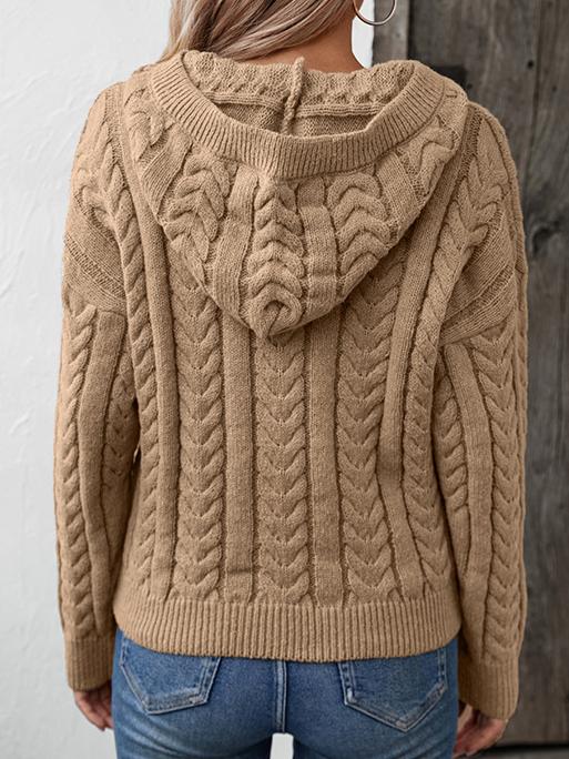 Hadassa | Vintage-Kapuzenpullover mit Zopfmuster & Knopfkragen – Stilvoll, Warm & Gemütlich