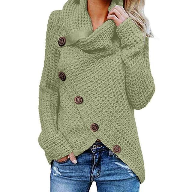 Clarabel | Damen Asymmetrischer Button-Design Rollkragen Pullover – Stilvoll & Bequem