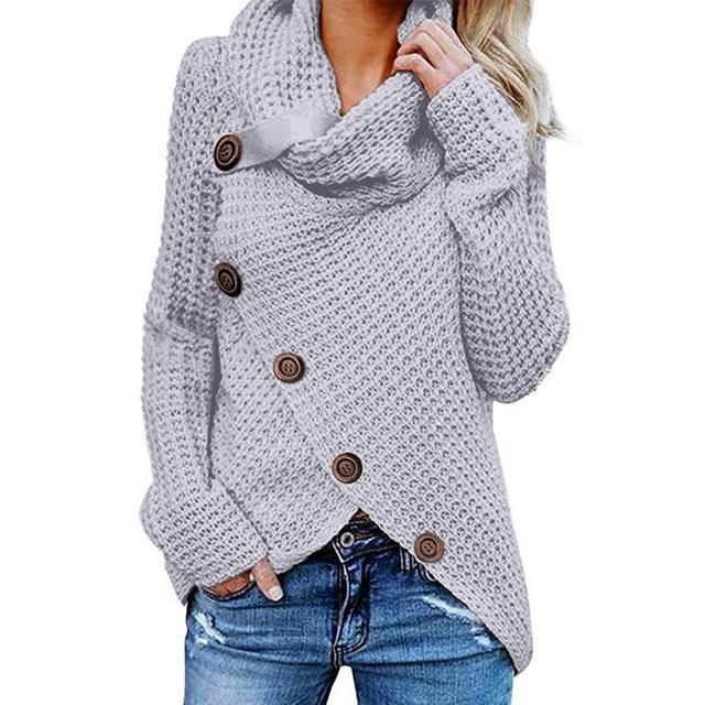 Clarabel | Damen Asymmetrischer Button-Design Rollkragen Pullover – Stilvoll & Bequem