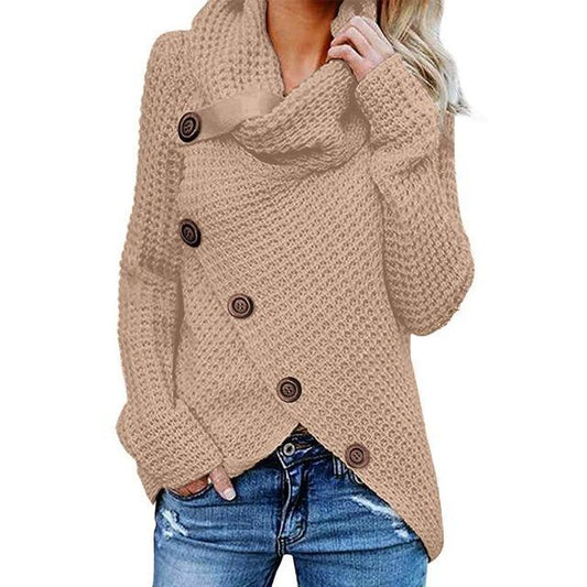 Clarabel | Damen Asymmetrischer Button-Design Rollkragen Pullover – Stilvoll & Bequem