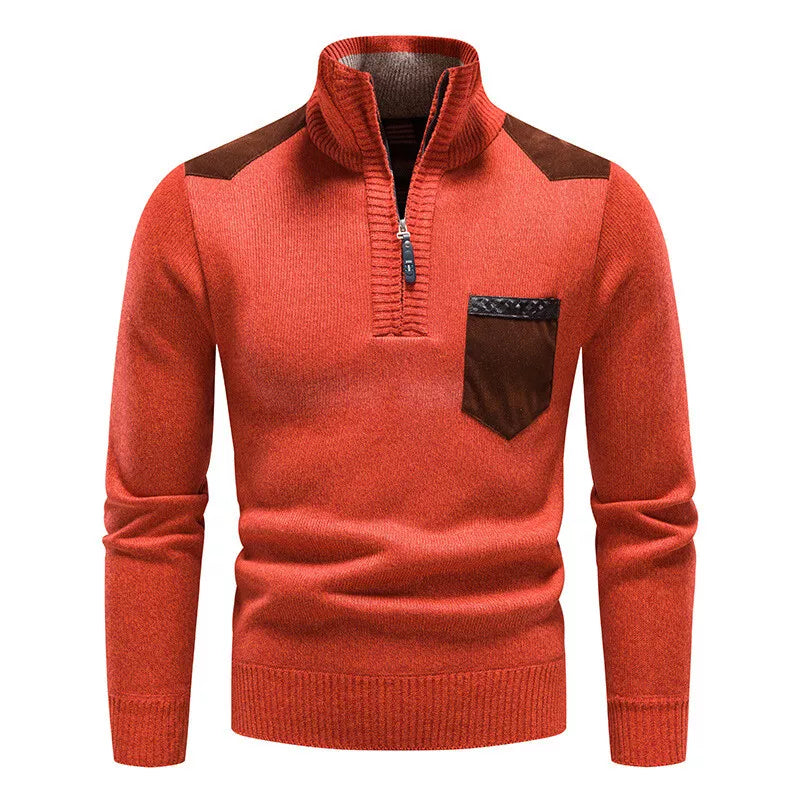 Tobias | Herren Strickpullover mit Reißverschluss und Brusttasche