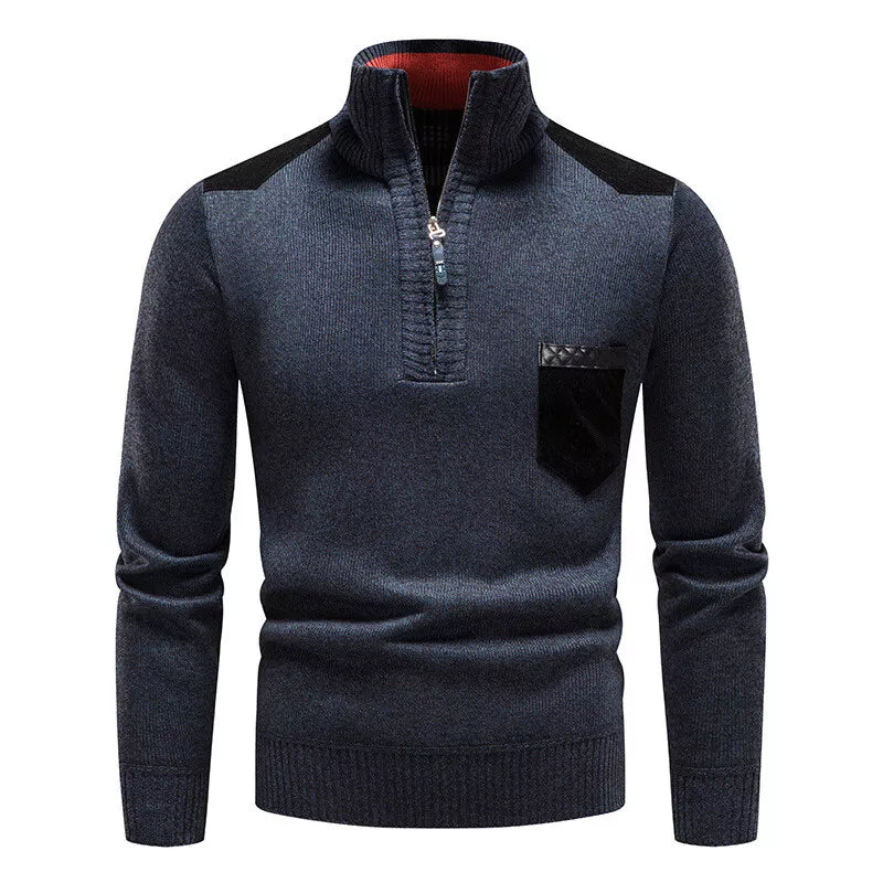 Tobias | Herren Strickpullover mit Reißverschluss und Brusttasche