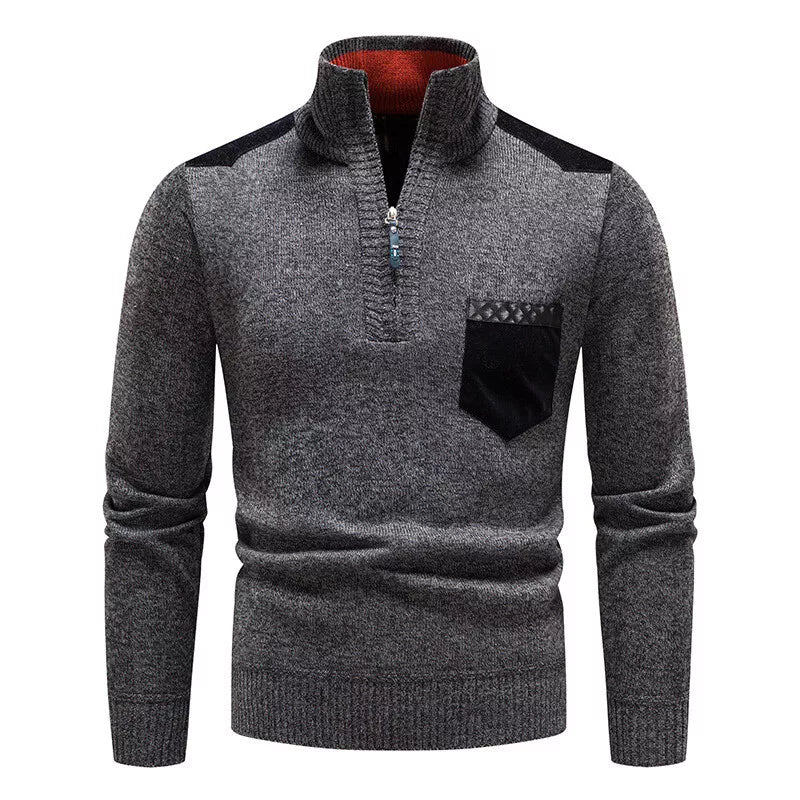 Tobias | Herren Strickpullover mit Reißverschluss und Brusttasche